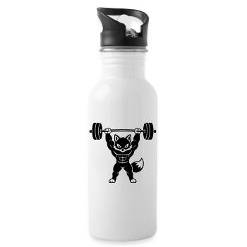Muscle fox lifts heavy dumbbell - Water bottle with straw - white - Right