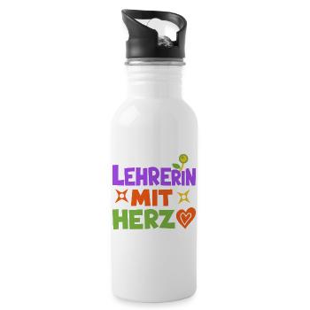 Lehrerin mit Herz!  - Trinkflasche mit integriertem Trinkhalm - Weiß - Rechts