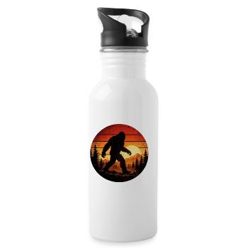 Retro Bigfoot Sunset in Forest - Water bottle with straw - white - Right