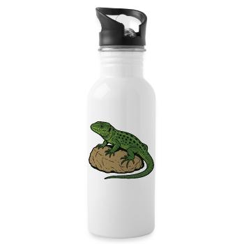 Lizard on stone - Water bottle with straw - white - Right