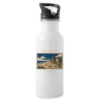 Deutschland Sylt Vintage Reisemarke - Trinkflasche mit integriertem Trinkhalm - Weiß - Rechts