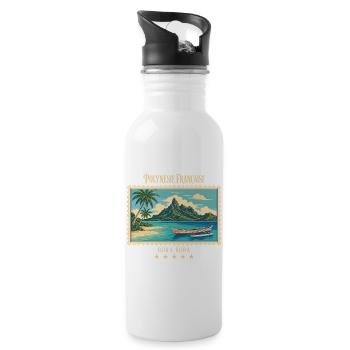 Polynesien Bora Bora Vintage Reisemarke - Trinkflasche mit integriertem Trinkhalm - Weiß - Rechts