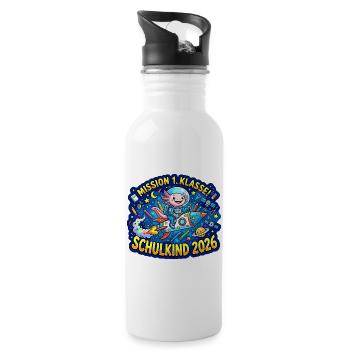 Mission 1. Klasse Schulkind 2026 - Trinkflasche mit integriertem Trinkhalm - Weiß - Rechts