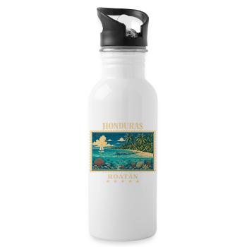 Honduras Roatán Vintage Reisemarke - Trinkflasche mit integriertem Trinkhalm - Weiß - Rechts