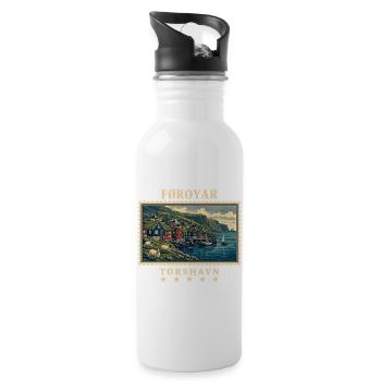 Färöer Tórshavn Vintage Reisemarke - Trinkflasche mit integriertem Trinkhalm - Weiß - Rechts