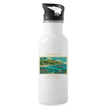 Timor-Leste Ataúro Vintage Reisemarke - Trinkflasche mit integriertem Trinkhalm - Weiß - Rechts