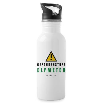 Gefahrenstufe Elf Meter Fußball - Trinkflasche mit integriertem Trinkhalm - Weiß - Rechts