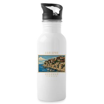 Bulgarien Nessebar Vintage Reisemarke - Trinkflasche mit integriertem Trinkhalm - Weiß - Rechts