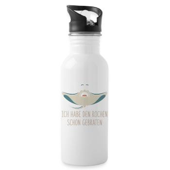 Rochen Schon Gebraten Stachelrochen Manta Rochen - Trinkflasche mit integriertem Trinkhalm - Weiß - Rechts