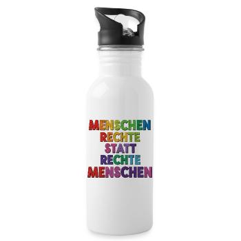 Menschenrechte statt rechte Menschen Statement - Trinkflasche mit integriertem Trinkhalm - Weiß - Rechts