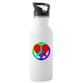 Herz Frieden Regenbogen Symbol - Trinkflasche mit integriertem Trinkhalm - Weiß - Rechts