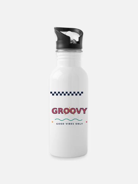 Nur groovy-Good_Vibes, Retro Y2K Typografie - Trinkflasche mit integriertem Trinkhalm - Weiß
