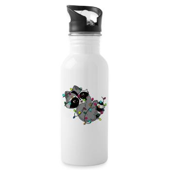 Snuggles der Waschbär und die Lichterkette - Trinkflasche mit integriertem Trinkhalm - Weiß - Rechts