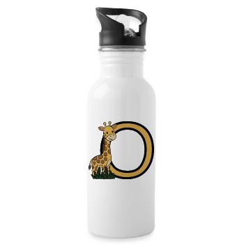 Giraffe und Ovalbuchstabe O Cartoon-Design - Trinkflasche mit integriertem Trinkhalm - Weiß - Rechts