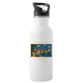Montenegro Budva Vintage Reisemarke - Trinkflasche mit integriertem Trinkhalm - Weiß - Rechts