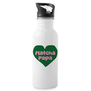 Matcha Papa Herzdesign - Trinkflasche mit integriertem Trinkhalm - Weiß - Rechts