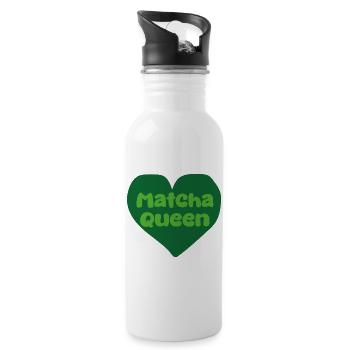 Matcha Queen Heart Design - Water bottle with straw - white - Right