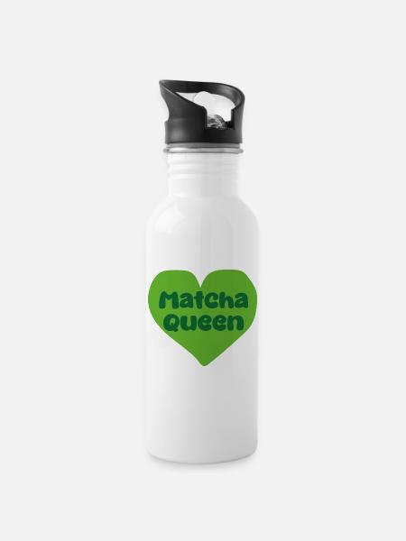 Matcha Queen Heart Design - Water bottle with straw - white