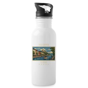 Finnland Turku Vintage Reisemarke - Trinkflasche mit integriertem Trinkhalm - Weiß - Rechts