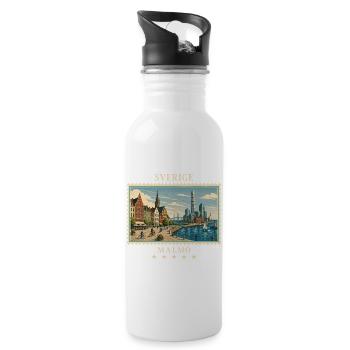Schweden Malmö Vintage Reisemarke - Trinkflasche mit integriertem Trinkhalm - Weiß - Rechts