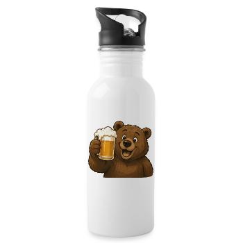 Bear with beer mug celebration - Water bottle with straw - white - Right