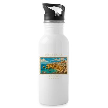 Portugal Lagos Vintage Reisemarke - Trinkflasche mit integriertem Trinkhalm - Weiß - Rechts