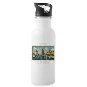 Frankreich La Rochelle Vintage Reisemarke - Trinkflasche mit integriertem Trinkhalm - Weiß - Rechts