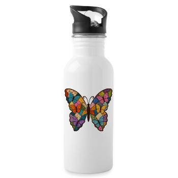 Patchwork Schmetterling Quilt Stil - Trinkflasche mit integriertem Trinkhalm - Weiß - Rechts