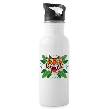 Tiger im Blattwerk Emblem - Trinkflasche mit integriertem Trinkhalm - Weiß - Rechts