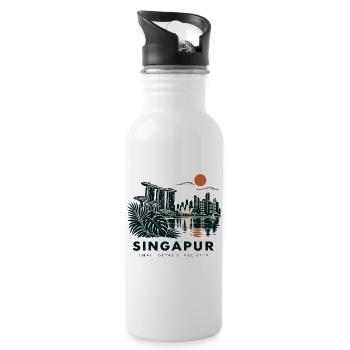 Singapur Skyline Abend - Trinkflasche mit integriertem Trinkhalm - Weiß - Rechts