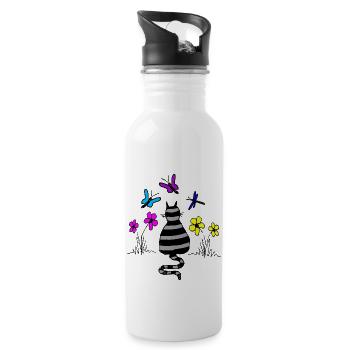 katze - Trinkflasche mit integriertem Trinkhalm - Weiß - Rechts