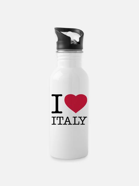 I LOVE ITALY Italien - Trinkflasche mit integriertem Trinkhalm - Weiß