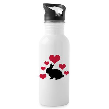 Hase mit 6 Herzen 2 - Trinkflasche mit integriertem Trinkhalm - Weiß - Rechts