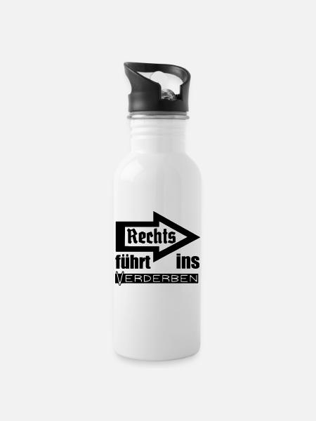 Rechts führt ins Verderben Geschenk - Trinkflasche mit integriertem Trinkhalm - Weiß