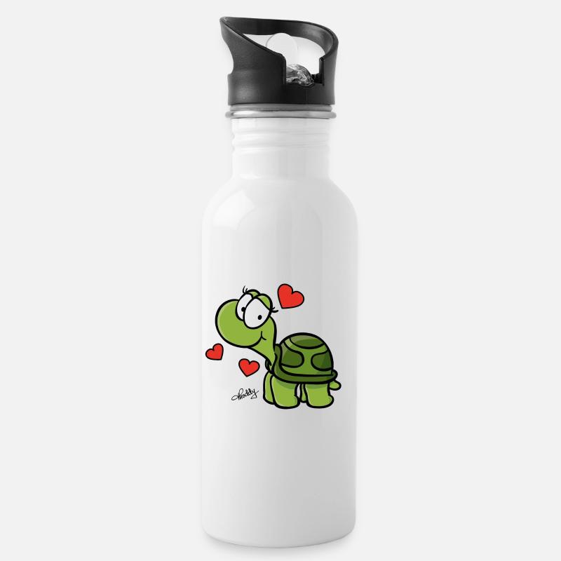 Schildkröte pur - Trinkflasche mit integriertem Trinkhalm - Weiß
