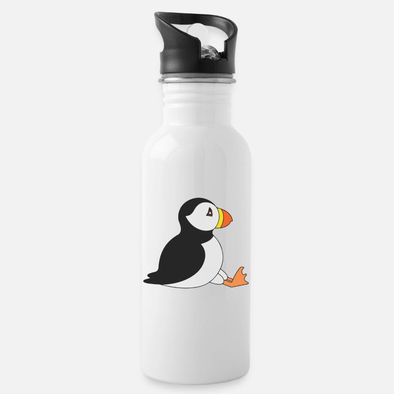Papageientaucher - Trinkflasche mit integriertem Trinkhalm - Weiß