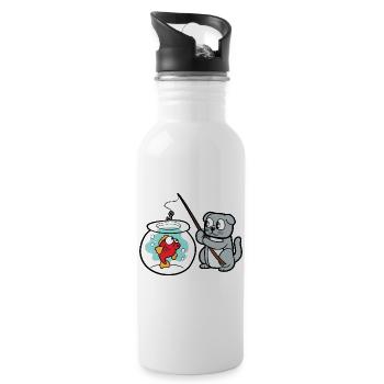 Fish angling angler aquarium cat fishing - Water bottle with straw - white - Right
