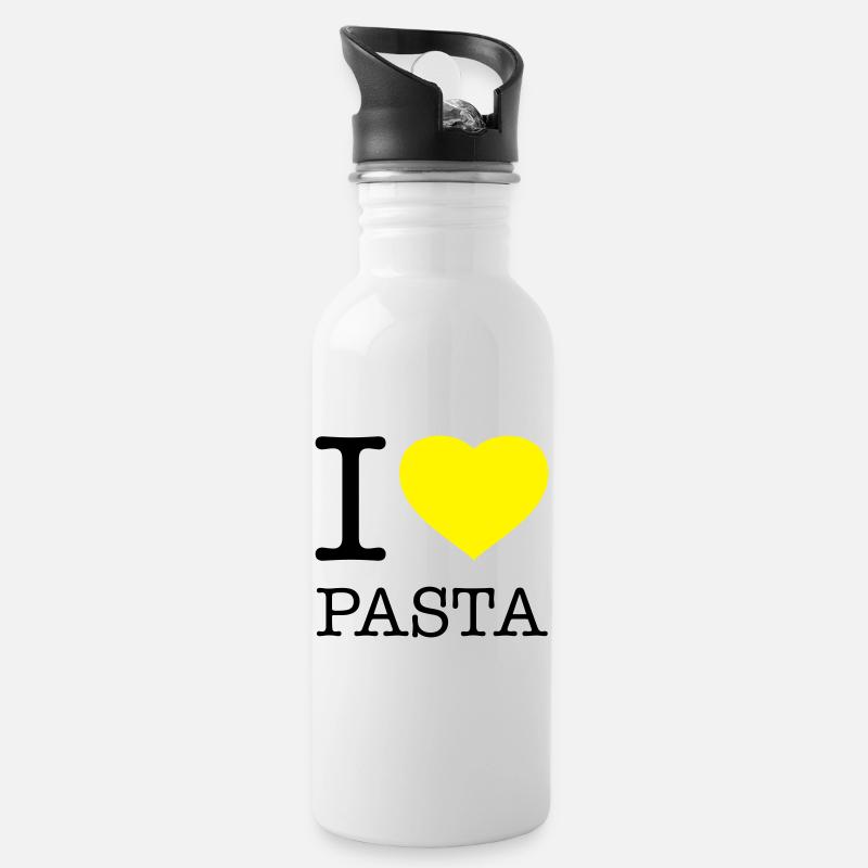 I LOVE PASTA Makkaroni Nudeln - Trinkflasche mit integriertem Trinkhalm - Weiß