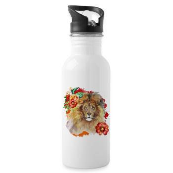 Aquarell Löwe - Trinkflasche mit integriertem Trinkhalm - Weiß - Rechts