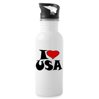 America - I Love Usa - Water bottle with straw - white - Right