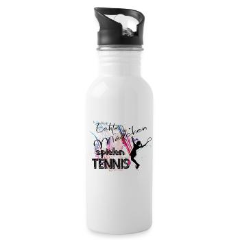 Echte Mädchen spielen Tennis - Trinkflasche mit integriertem Trinkhalm - Weiß - Rechts