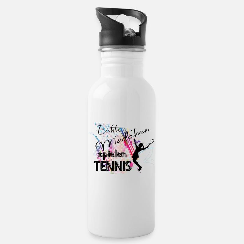 Echte Mädchen spielen Tennis - Trinkflasche mit integriertem Trinkhalm - Weiß