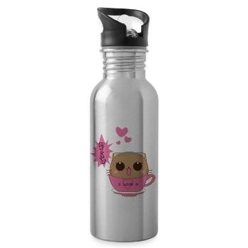 Katze süß - Trinkflasche mit integriertem Trinkhalm - Lightsilver - Rechts