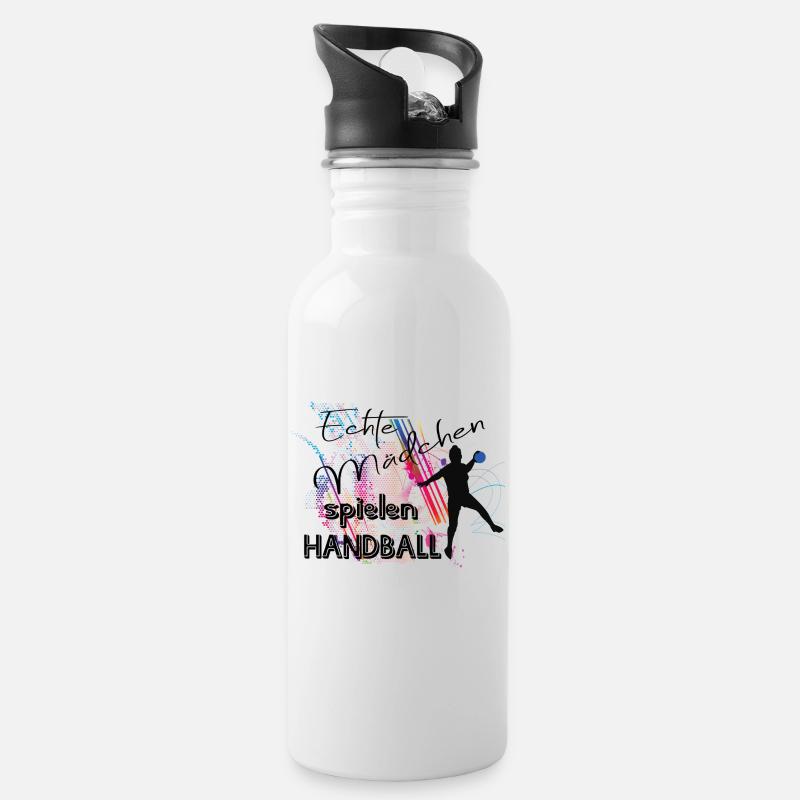 Echte Mädchen spielen Handball - Trinkflasche mit integriertem Trinkhalm - Weiß