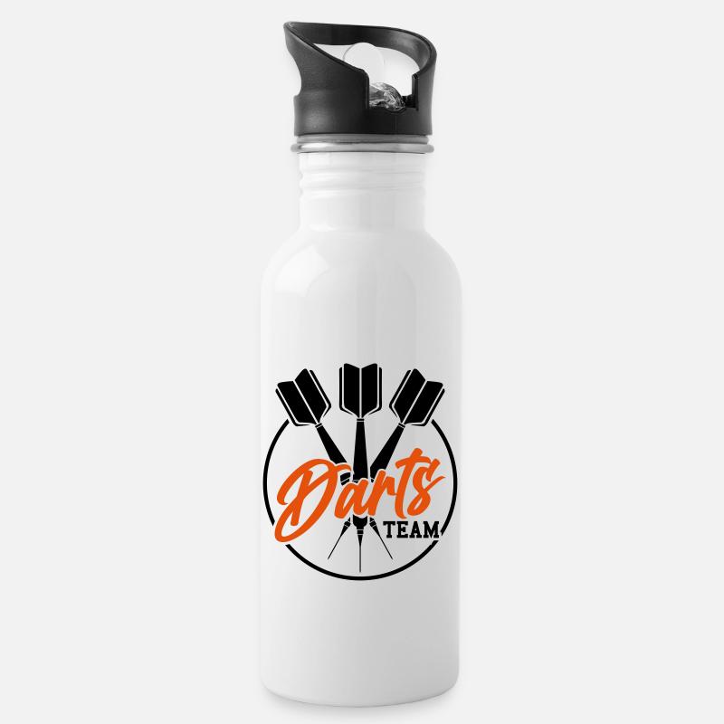 Darts Team Dartpfeile Dart Emblem Logo Bullseye - Trinkflasche mit integriertem Trinkhalm - Weiß