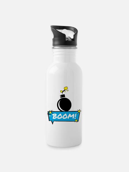 Boom Bomb - Trinkflasche mit integriertem Trinkhalm - Weiß