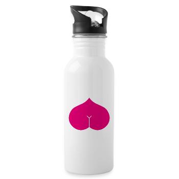 Arsch Herz Popo Liebe Lustig Geschenk - Trinkflasche mit integriertem Trinkhalm - Weiß - Rechts