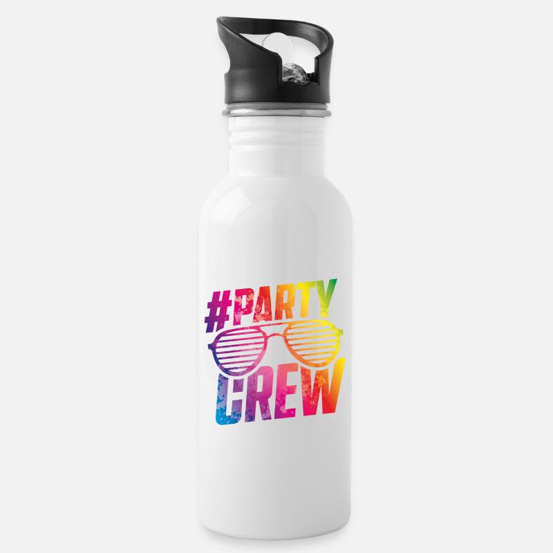 party crew bunt - Trinkflasche mit integriertem Trinkhalm - Weiß