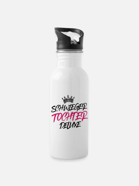 schwiegertochter deluxe krone - Trinkflasche mit integriertem Trinkhalm - Weiß