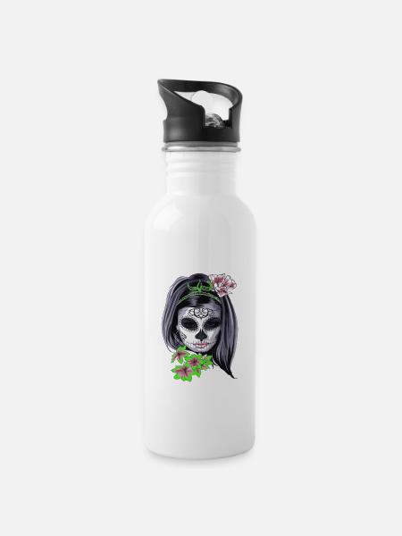 Maskierung zum Fasching - Trinkflasche mit integriertem Trinkhalm - Weiß